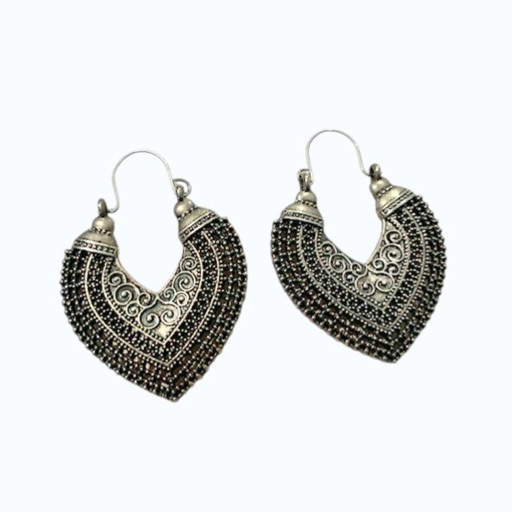 Tibetan Boho Style Silver Earrings